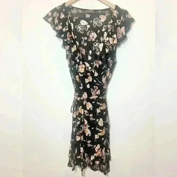 ROCK AND ROLL COWGIRL Flutter Sleeve Floral Print Wrap Dress Size Small - Picture 3 of 13